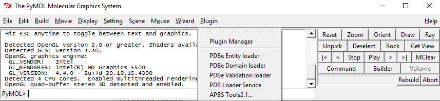 Screenshot of the PyMOL plugin menu with the PDBe plugin installed